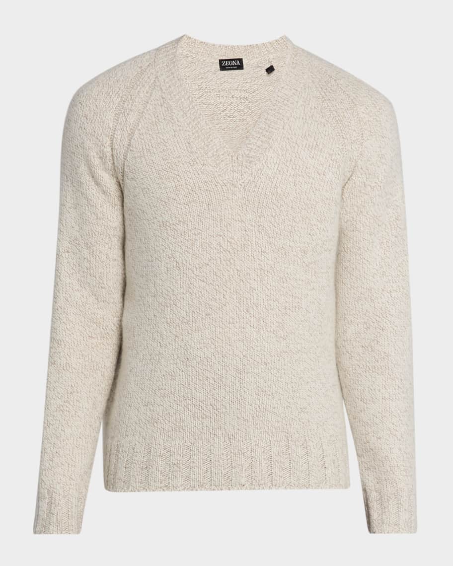 【定価14万】 Ermenegildo Zegna bulky sweater ZEGNA Men's Cashmere and Wool Chunky Knit V-Neck Sweater