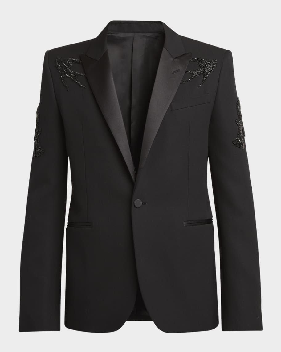 【送料&関税込】ChloAC Embellished Tuxedo Jacket BOSS - Slim-fit tuxedo jacket with embellished lapels - Black