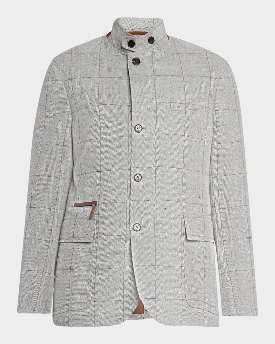 dunhill Men's Windowpane Check Herringbone Jacket | Neiman Marcus