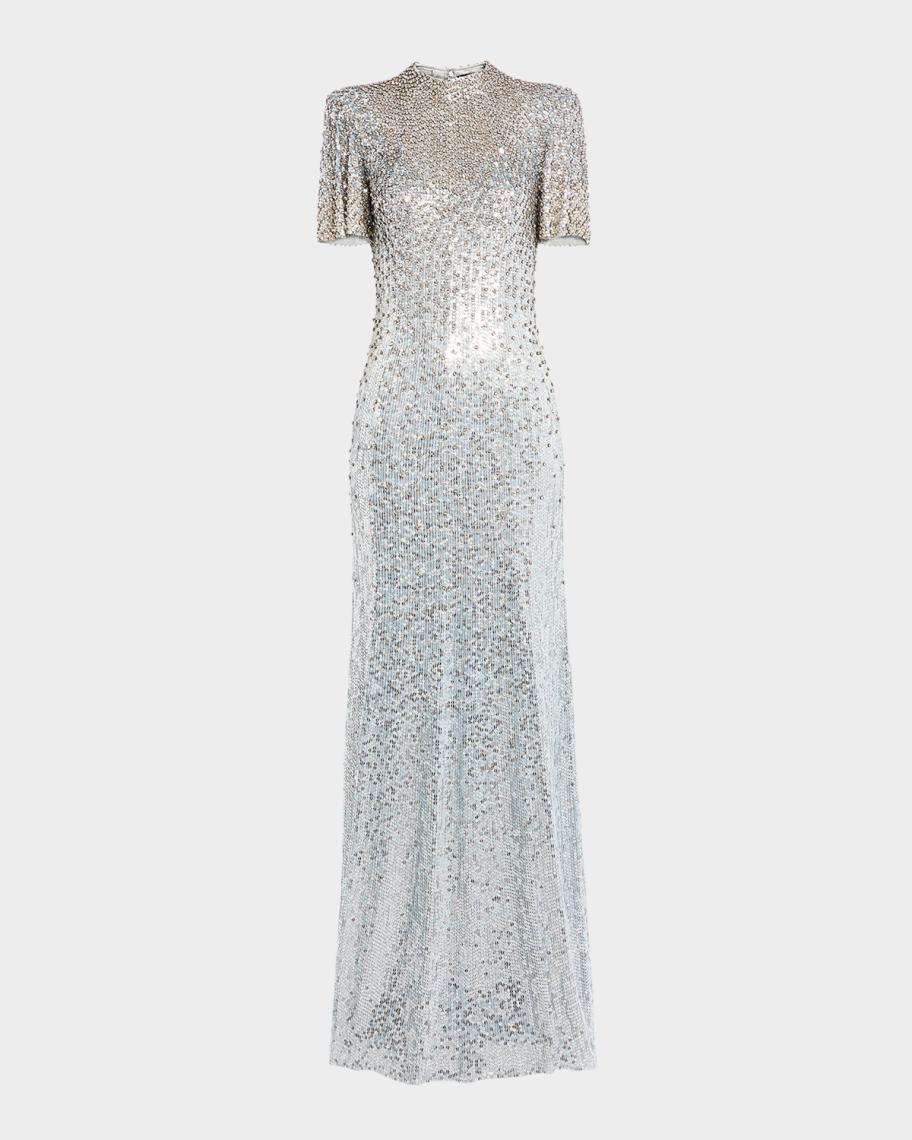 Jenny Packham Jourdain Crystal Sequined Flutter-Sleeve Gown | Neiman Marcus