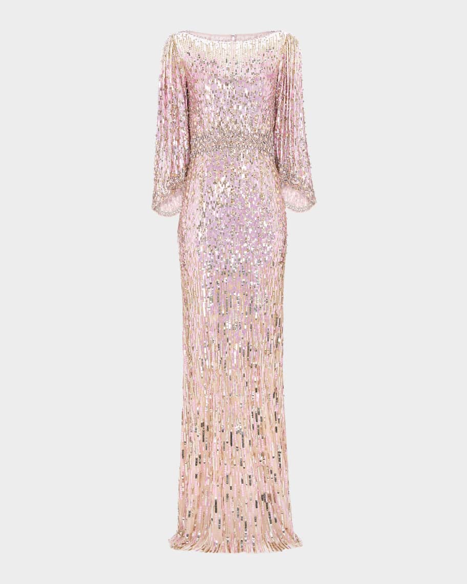 Jenny Packham クリスタルティアラ Jenny Packham Ines Crystal Sequined Flare-Sleeve Gown
