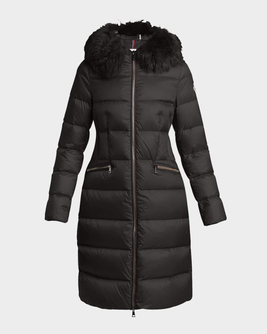 Moncler Boedic Long Down Coat with Detachable Shearling Trim