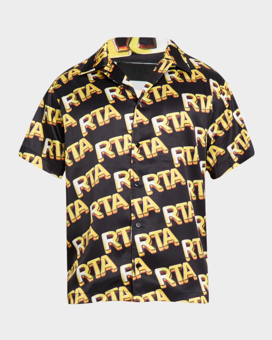RTA Men's Nathan Short-Sleeve Satin Logo Shirt | Neiman Marcus