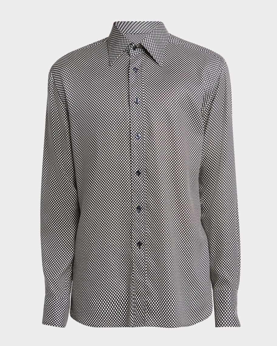 Tシャツ・カットソー TOM FORD FW25 Polka dot shirt (HRN001FMT060 ZBLEC) TOM FORD Men's Lyocell Graphic Polka Dot Dress Shirt