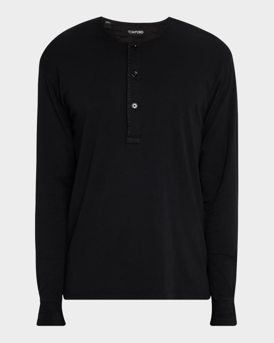 TOM FORD Men's Ribbed Long-Sleeve Henley Tee | Neiman Marcus