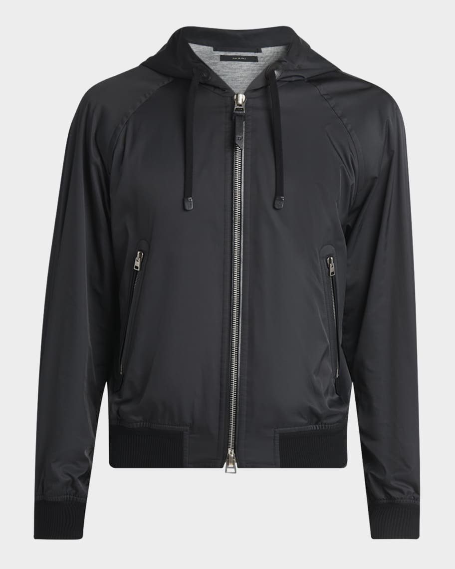 TOM FORD Men's Technical Poplin Jersey-Lined Full-Zip Hoodie