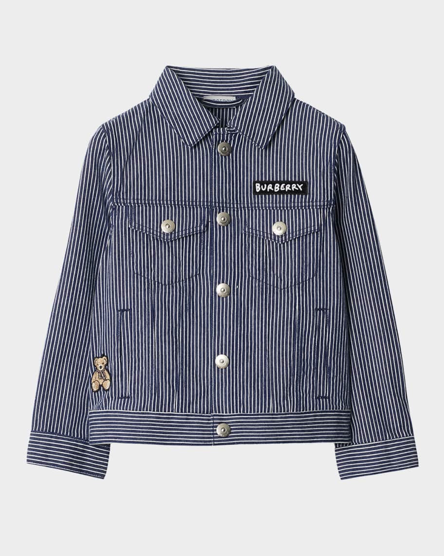 Burberry Girl's Dexter Stripe Denim Embroidered Jacket, Size