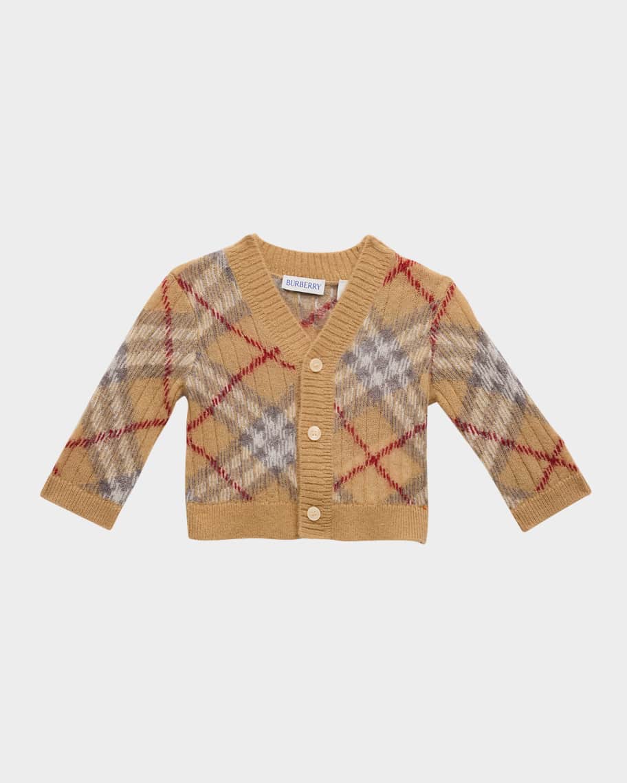 Burberry Kid's Ginny Check Knit Cardigan, Size 3M-18M | Neiman Marcus