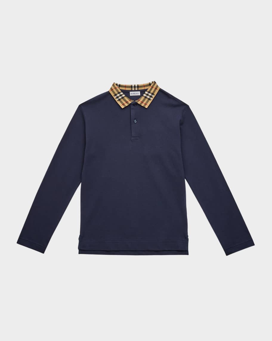 Burberry Boy's Johane Check-Collar Polo Shirt, Size 3-14 | Neiman
