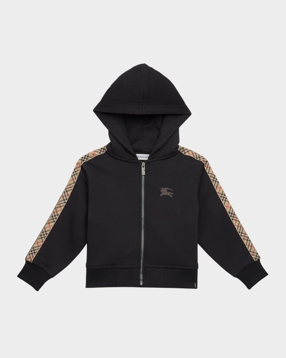 Burberry Boy's Clyde Check Tape Zip-Front Hoodie, Size 6M-2