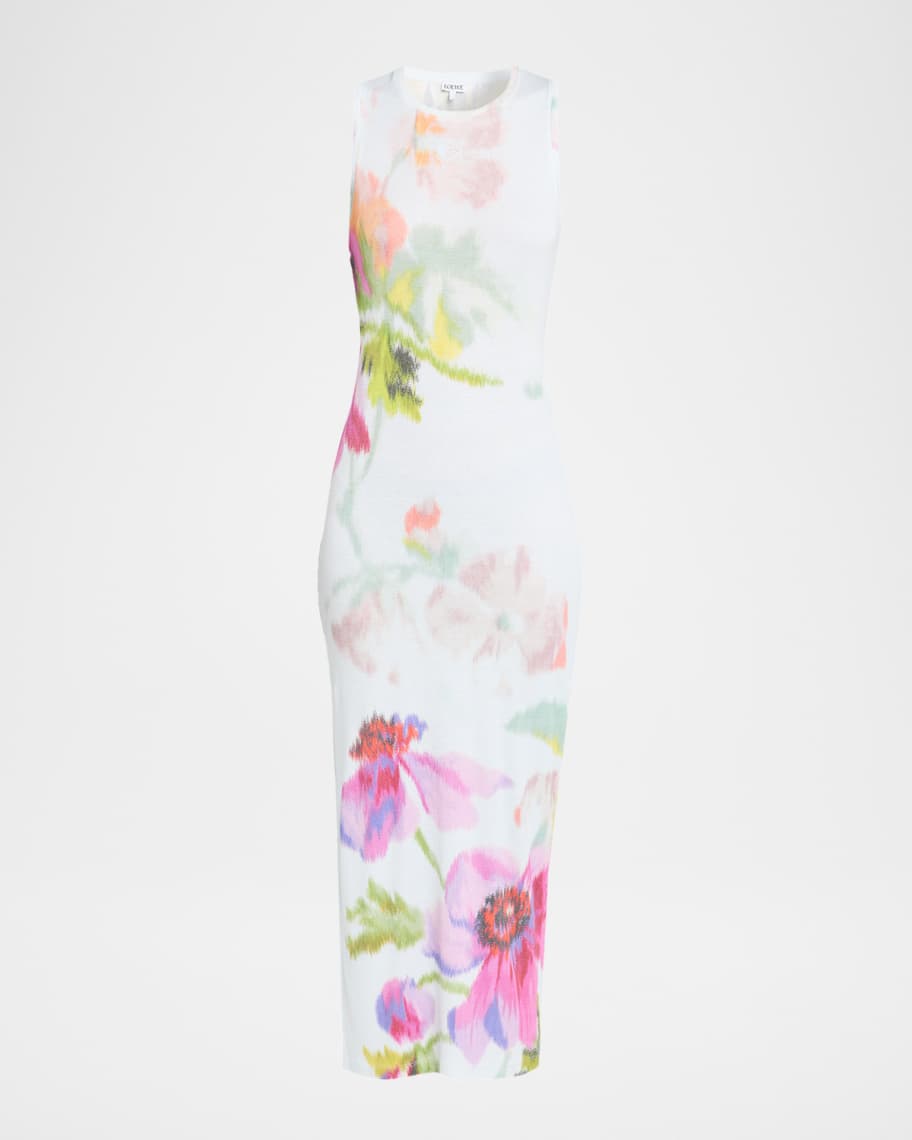 【関税&送料込】Loewe Loewe Floral Print Ribbed Jersey Dress LOEWE Ribbed floral-print silk and cotton-blend jersey midi