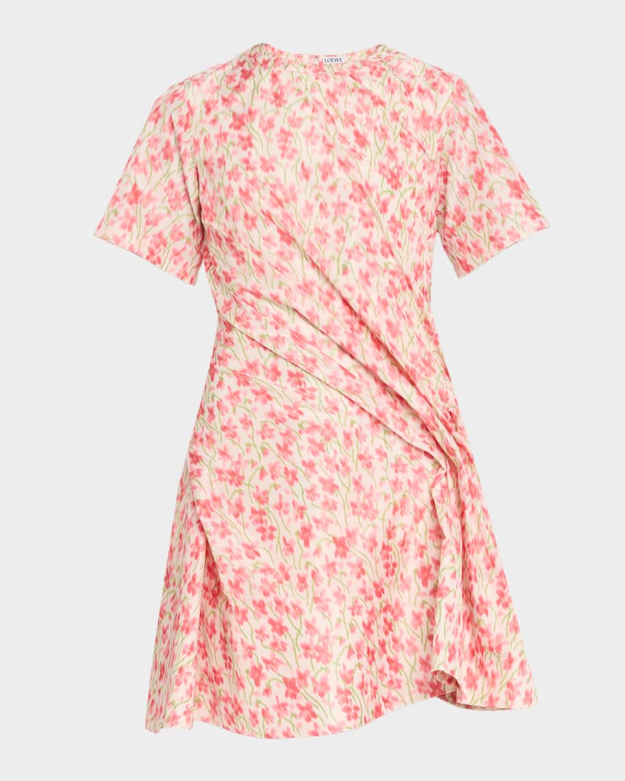 Loewe Floral-Print Short-Sleeve Twisted Mini Dress | Neiman