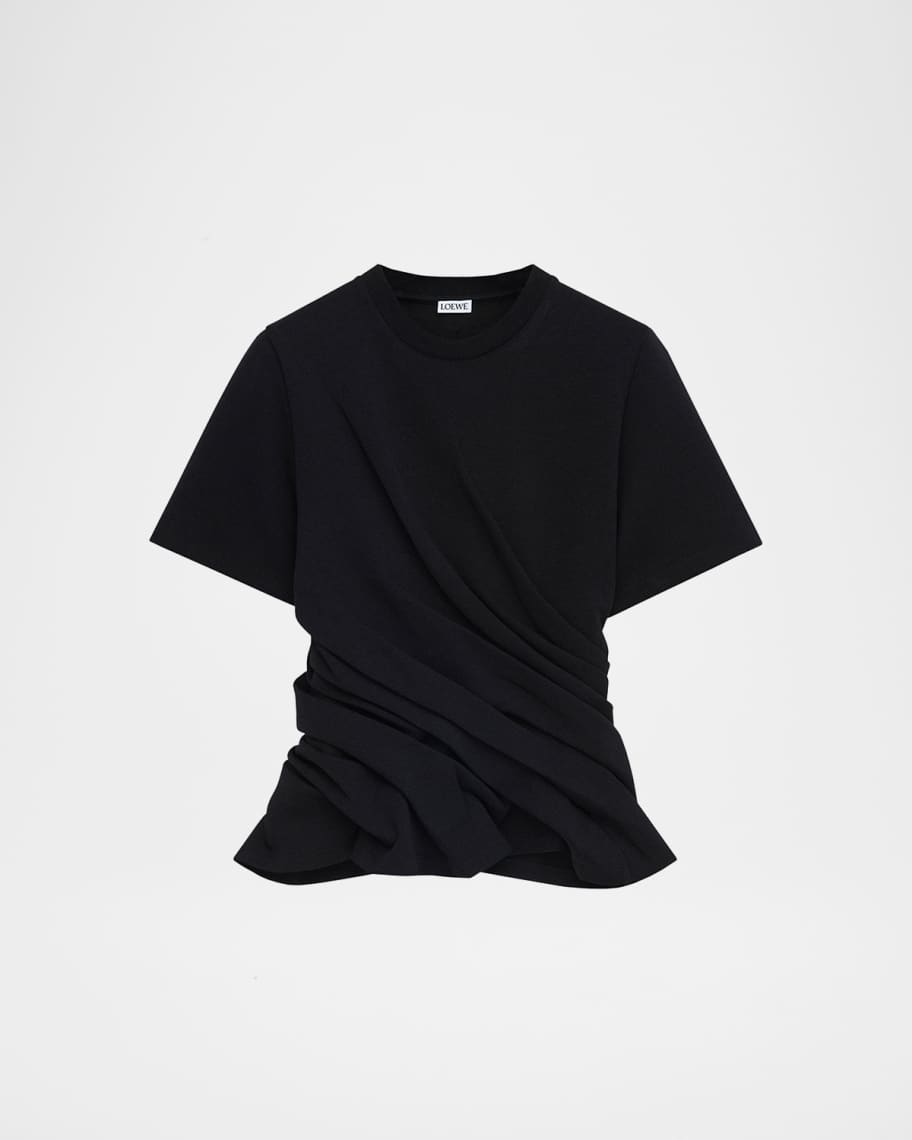 Tシャツ・カットソー Loewe EMBROIDERED TSHIRT DRAPED Loewe Short-Sleeve Draped Twisted T-Shirt | Neiman Marcus