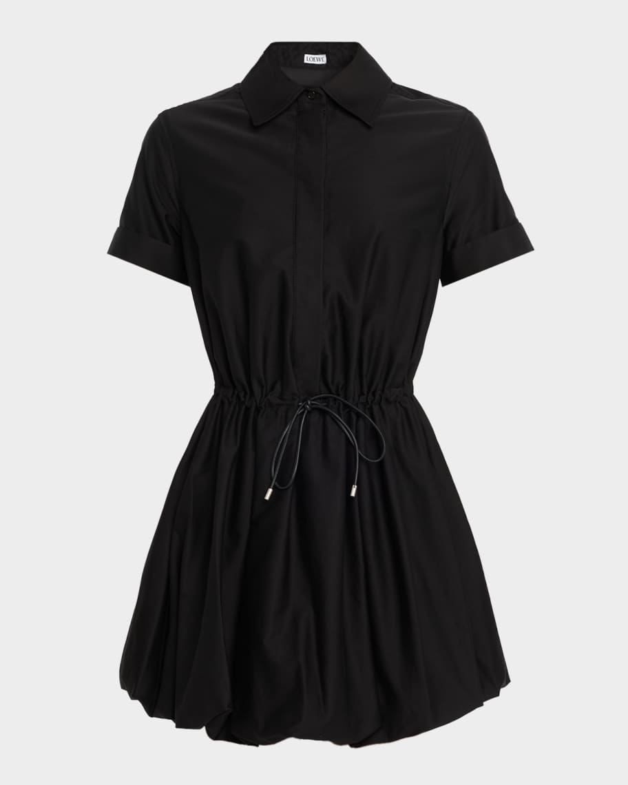 ワンピース Loewe Black Poplin Dress Loewe Short-Sleeve Cinched-Waist Mini Bubble Shirtdress