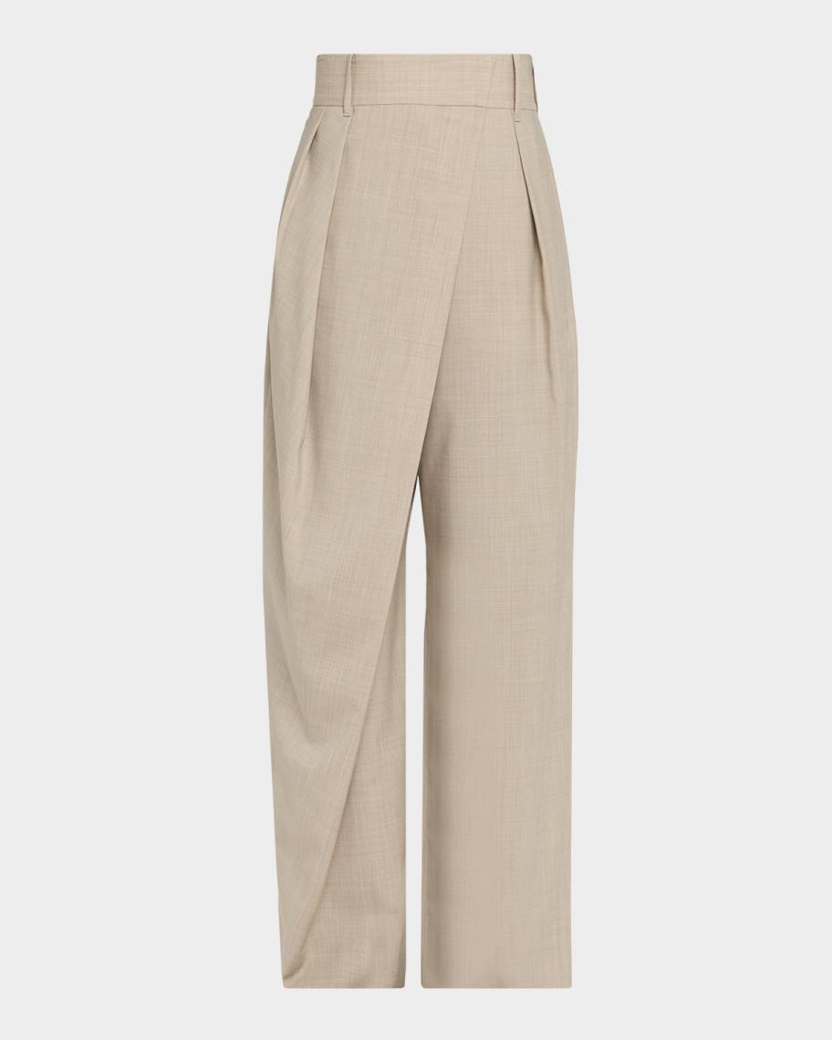 LOEWE Wrap Pleated Wide-Leg Trousers | Neiman Marcus