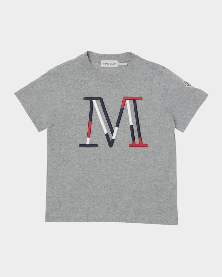 Moncler Boy's Tricolor M Logo Embroidery Short-Sleeve T