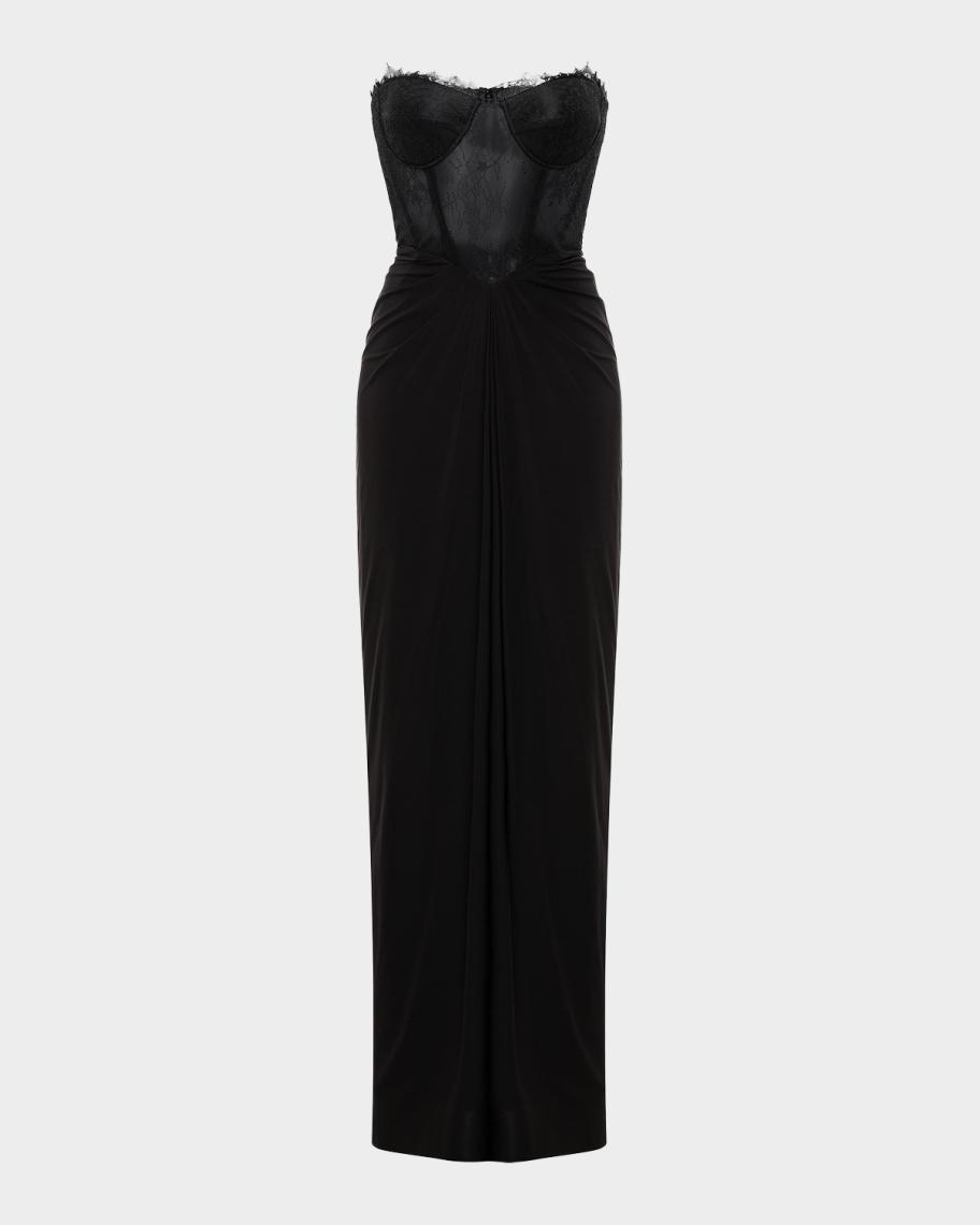 Strapless Lace & Jersey Gown
