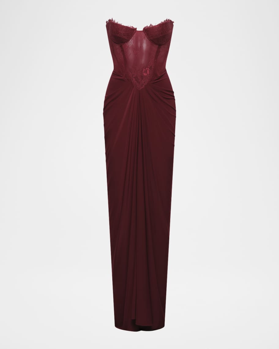 BCBG Strapless Lace & Jersey Gown | Neiman Marcus
