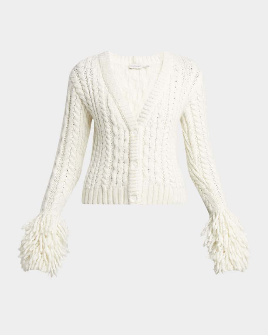 Moncler Cable-Knit Fringe Cardigan | Neiman Marcus
