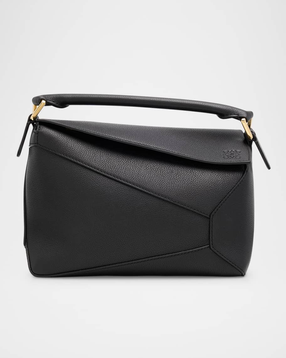 LOEWE ブラックレザーショルダーバッグ LOEWE Black Mini Leather Puzzle Edge Top-Handle Bag | Harrods US