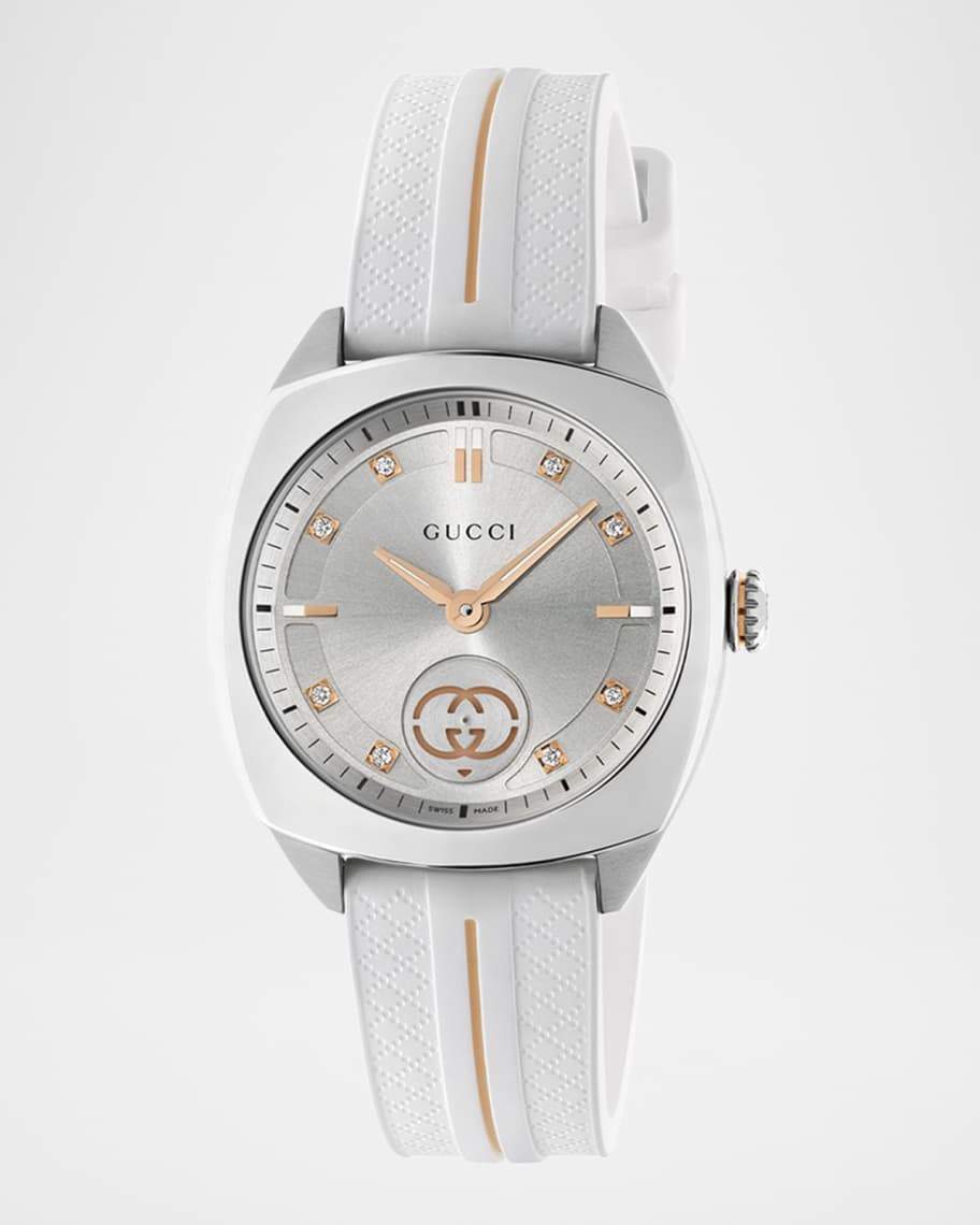 杭*様 GUCCI 腕時計 ホワイトレザー Gucci 29mm Gucci Interlocking Diamond Watch with Rubber Strap