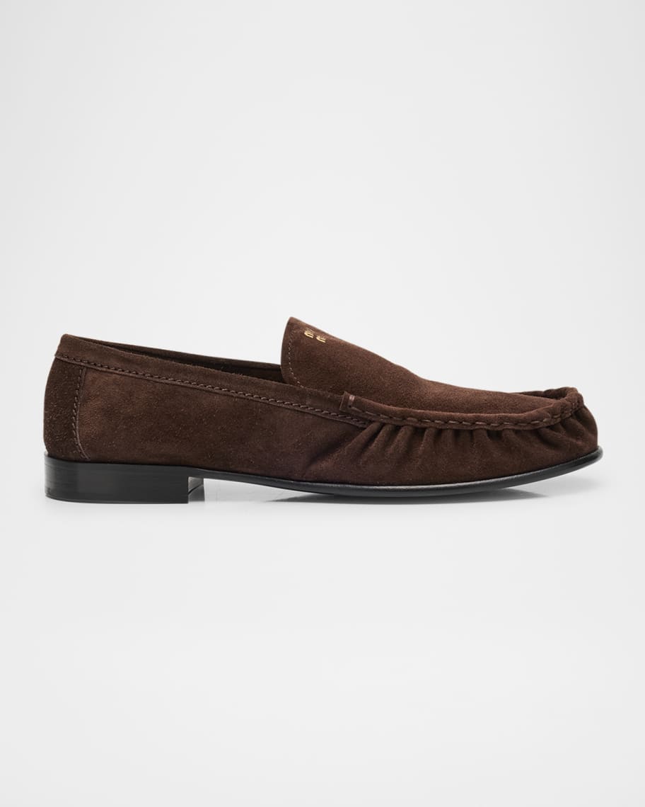 Miu Miu Suede Ruched Mocassin Loafers | Neiman Marcus