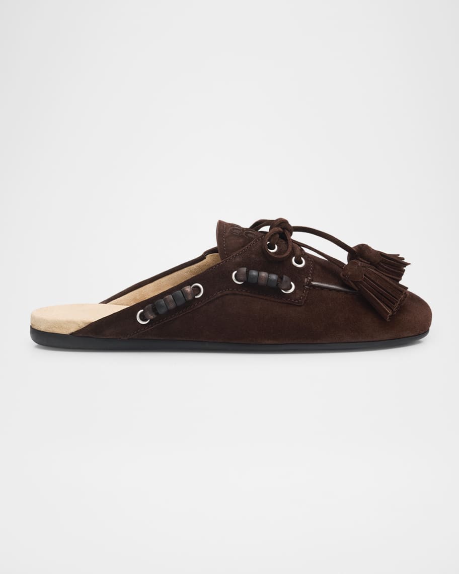 Miu Miu Suede Tassel Mocassin Mules | Neiman Marcus