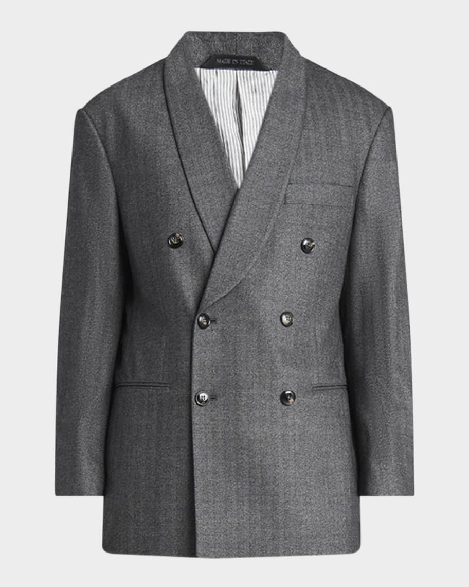 Giorgio Armani Men's Chevron Pattern Wool Cashmere Blend Shawl Lapel Double Breasted Suit