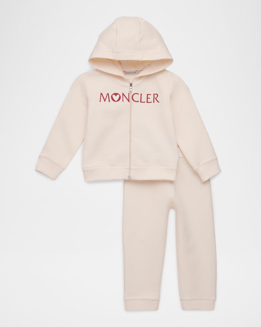 Moncler Girl's Heart Logo Hoodie & Jogger Pants Set, Size 6M-3