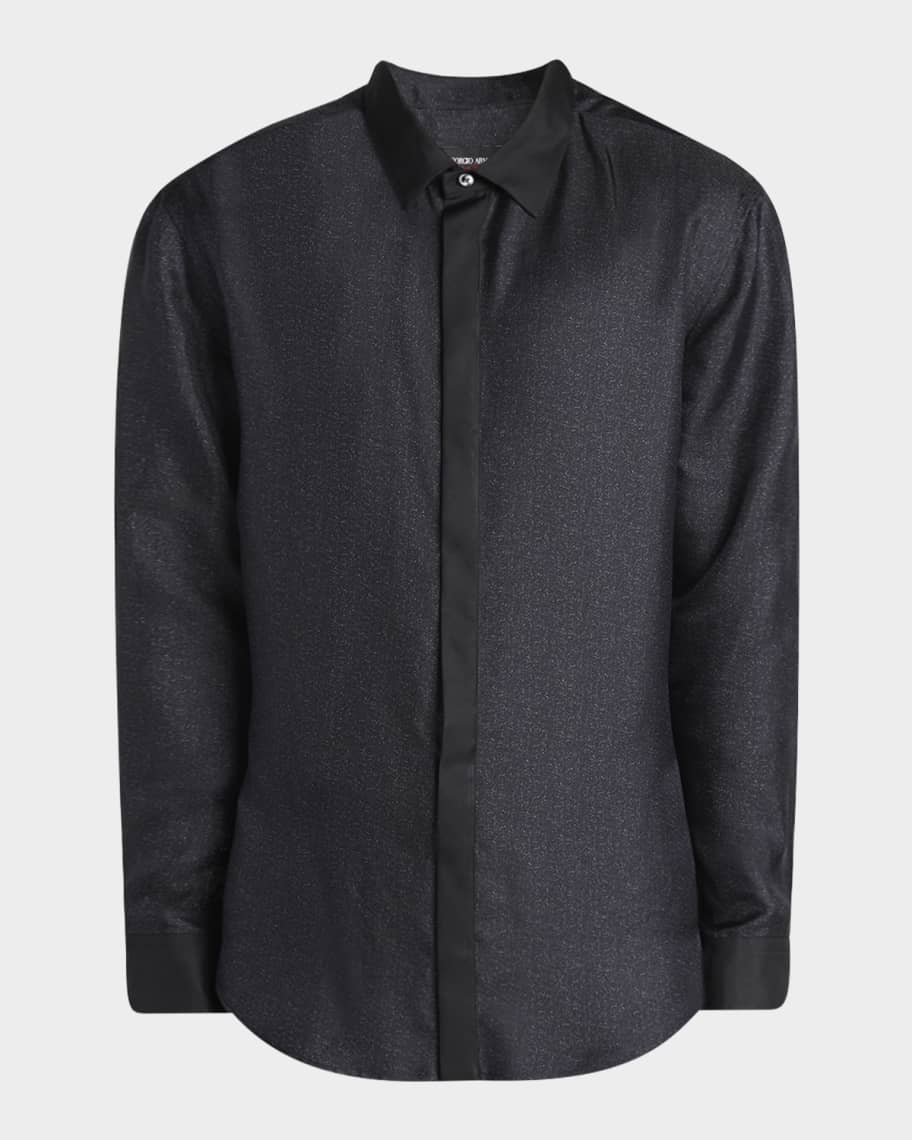 Giorgio Armani Men's Silk Twill Micro-Diagonal Placket Dress Shirt