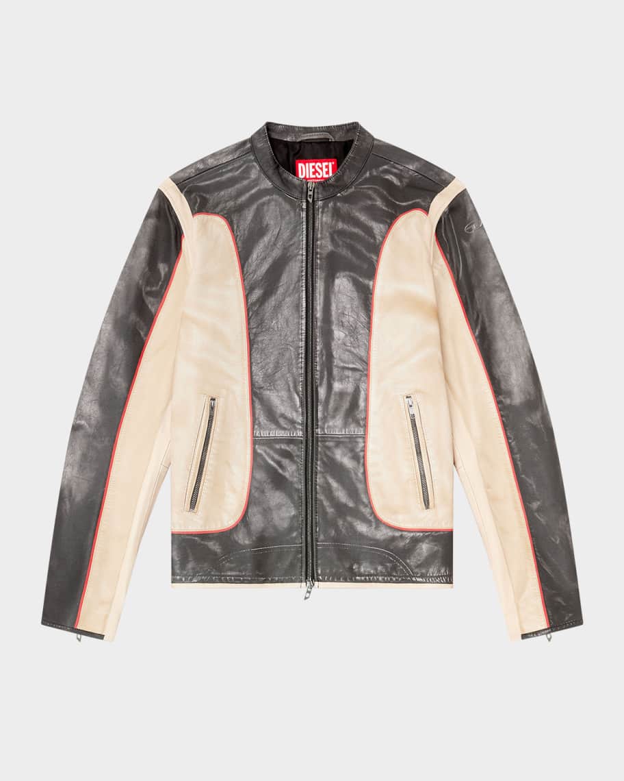 Diesel Men's L-Evert Leather Color Block Moto Jacket | Neiman Marcus