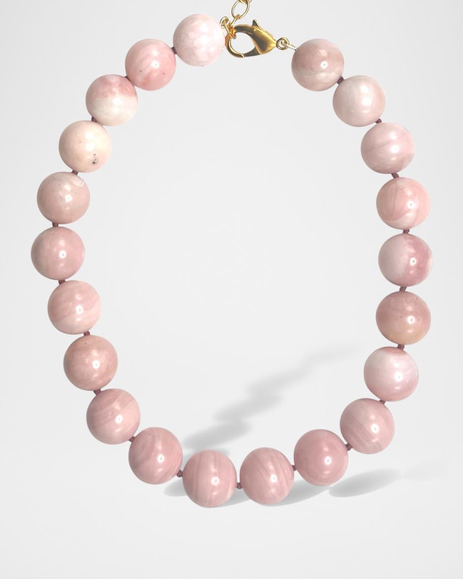 525 Carat Natural Untreated Pink Australian Opal Round Beads Necklace 20-22 Inch - Jaipur Jewels