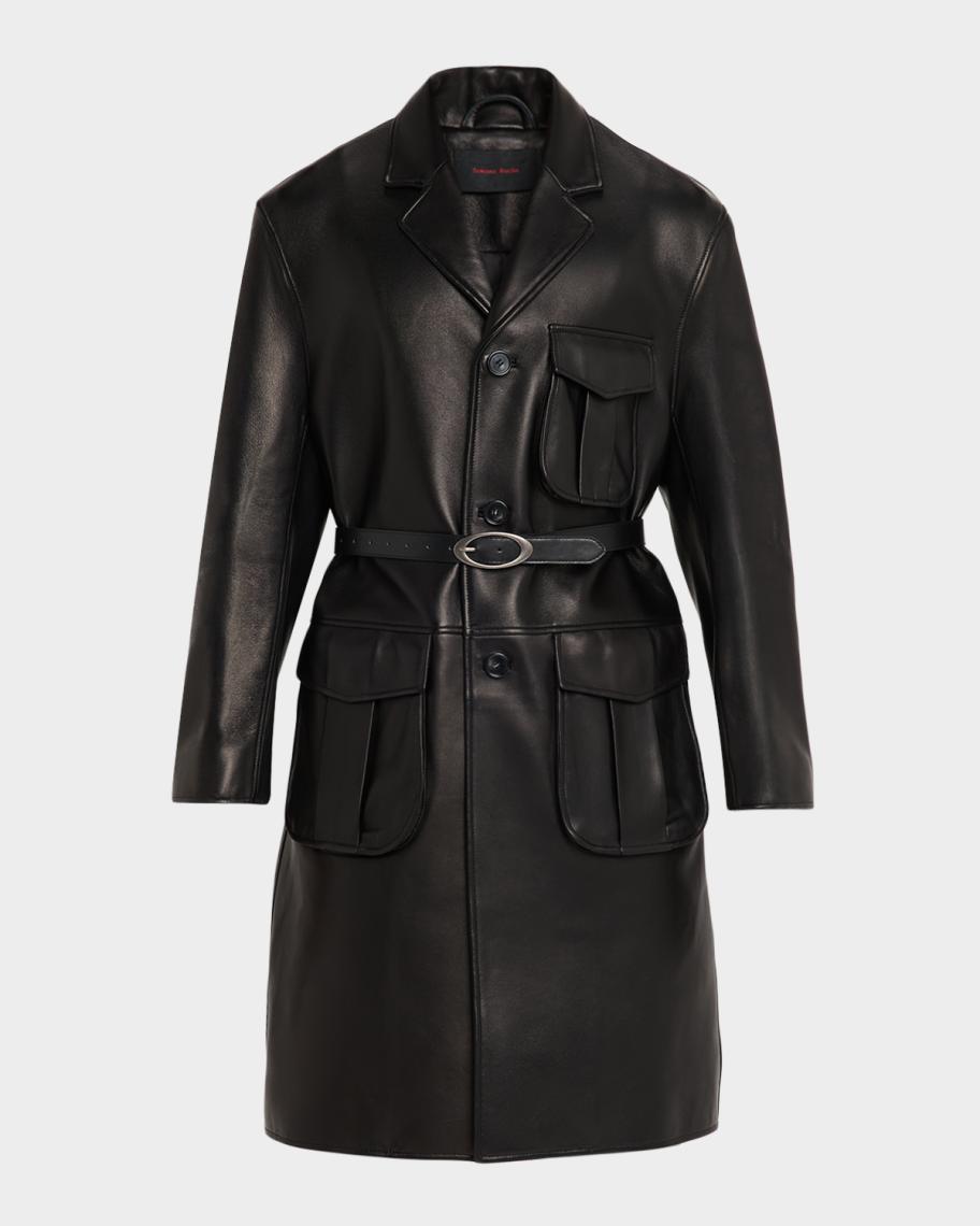 Simone Rocha Men's Multi-Pocket Leather Car Coat | Neiman Marcus