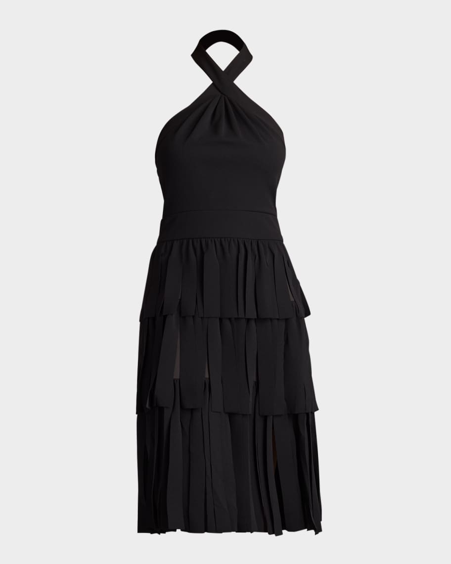 Tadashi Shoji Tiered Car Wash Crepe Halter Dress | Neiman Marcus