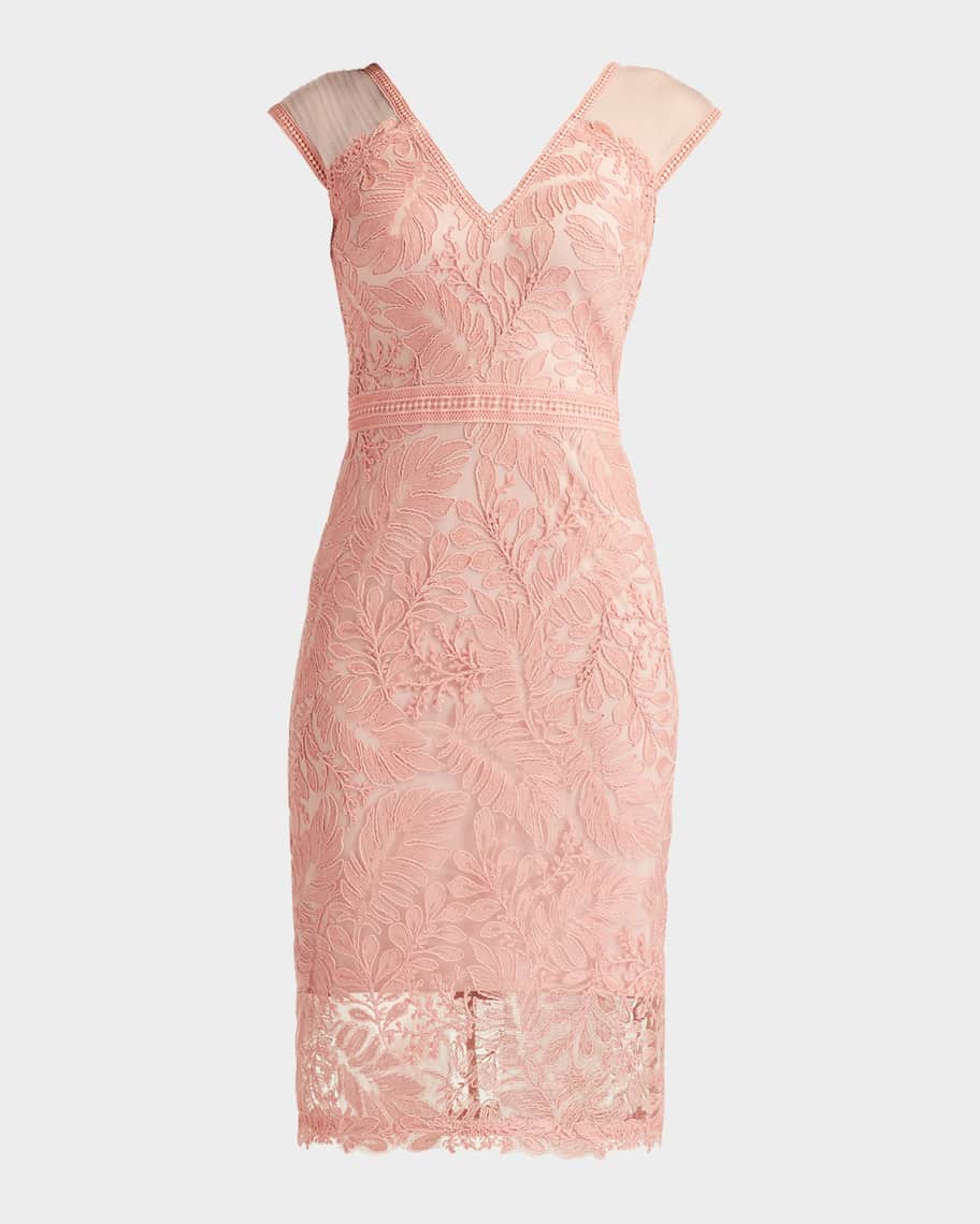 SALE♦TADASHI SHOJI♦ Corded Lace Sheath ドレス Tadashi Shoji Corded Lace Sweetheart Neck Short Sleeve Twist