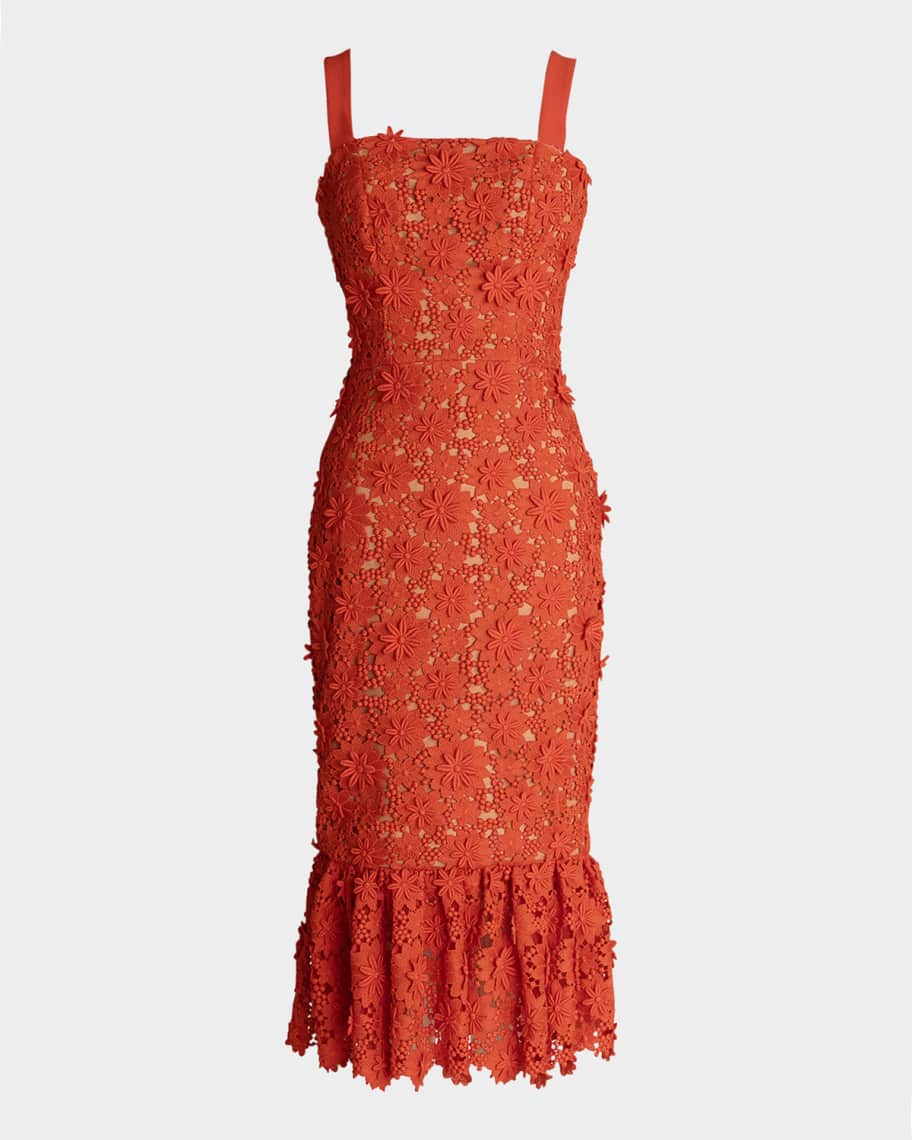 Dress the Population Black Label Desiree Floral Lace Flounce Mermaid Midi  Dress | Neiman Marcus