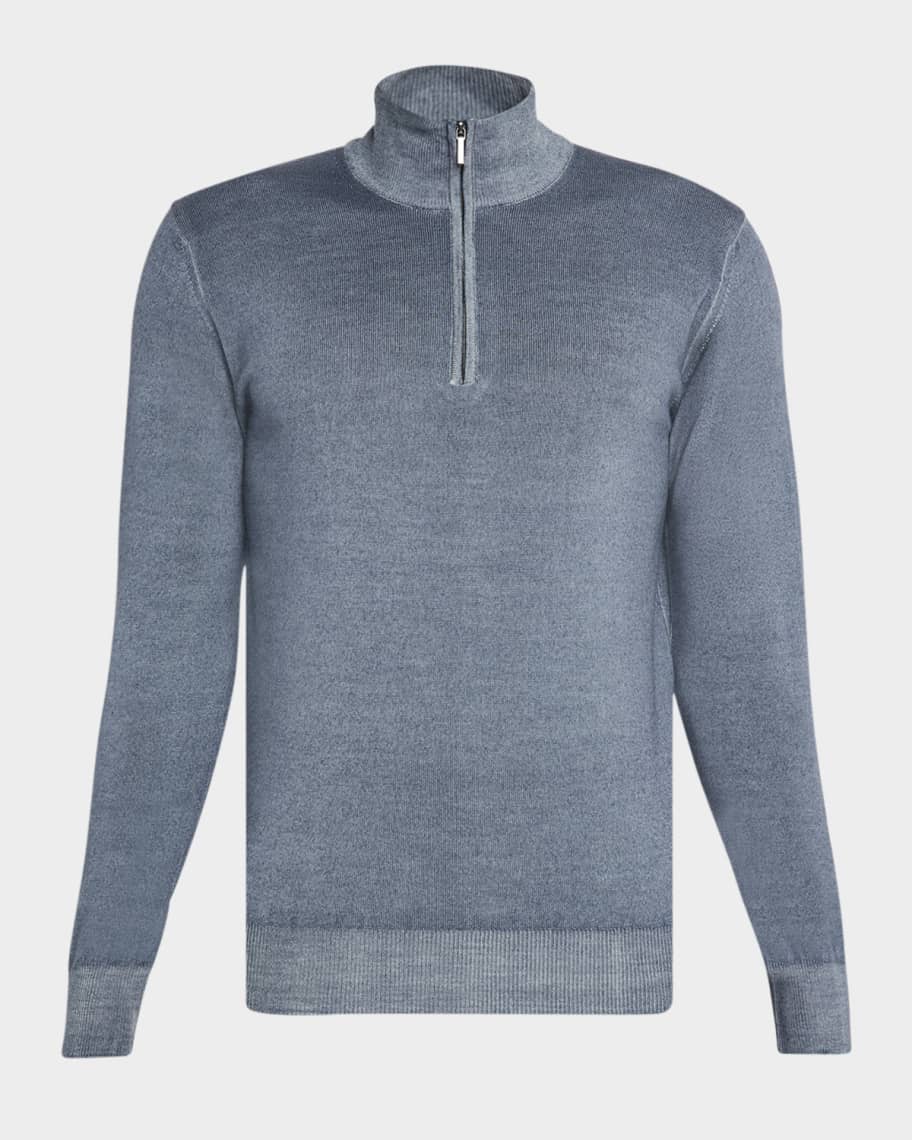 Neiman Marcus Men's Dyed Merino Wool Quarter-Zip Sweater | Neiman