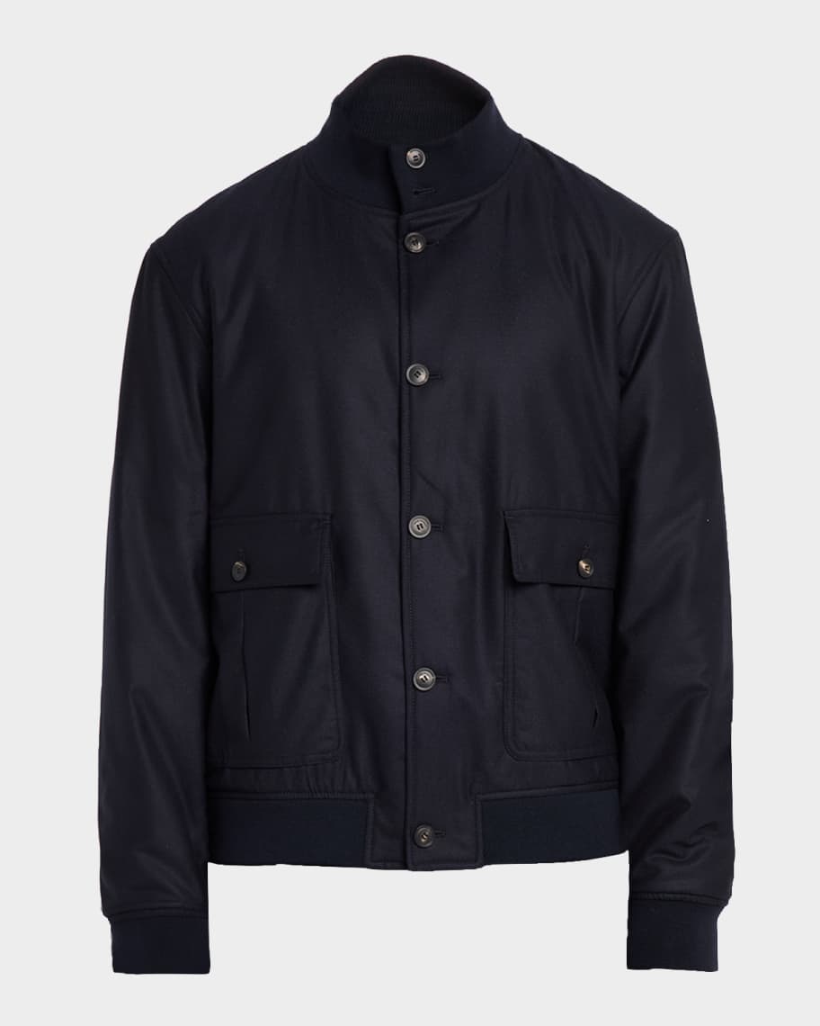 Emporio Armani Men's Wool-Blend Stand Collar Bomber Jacket