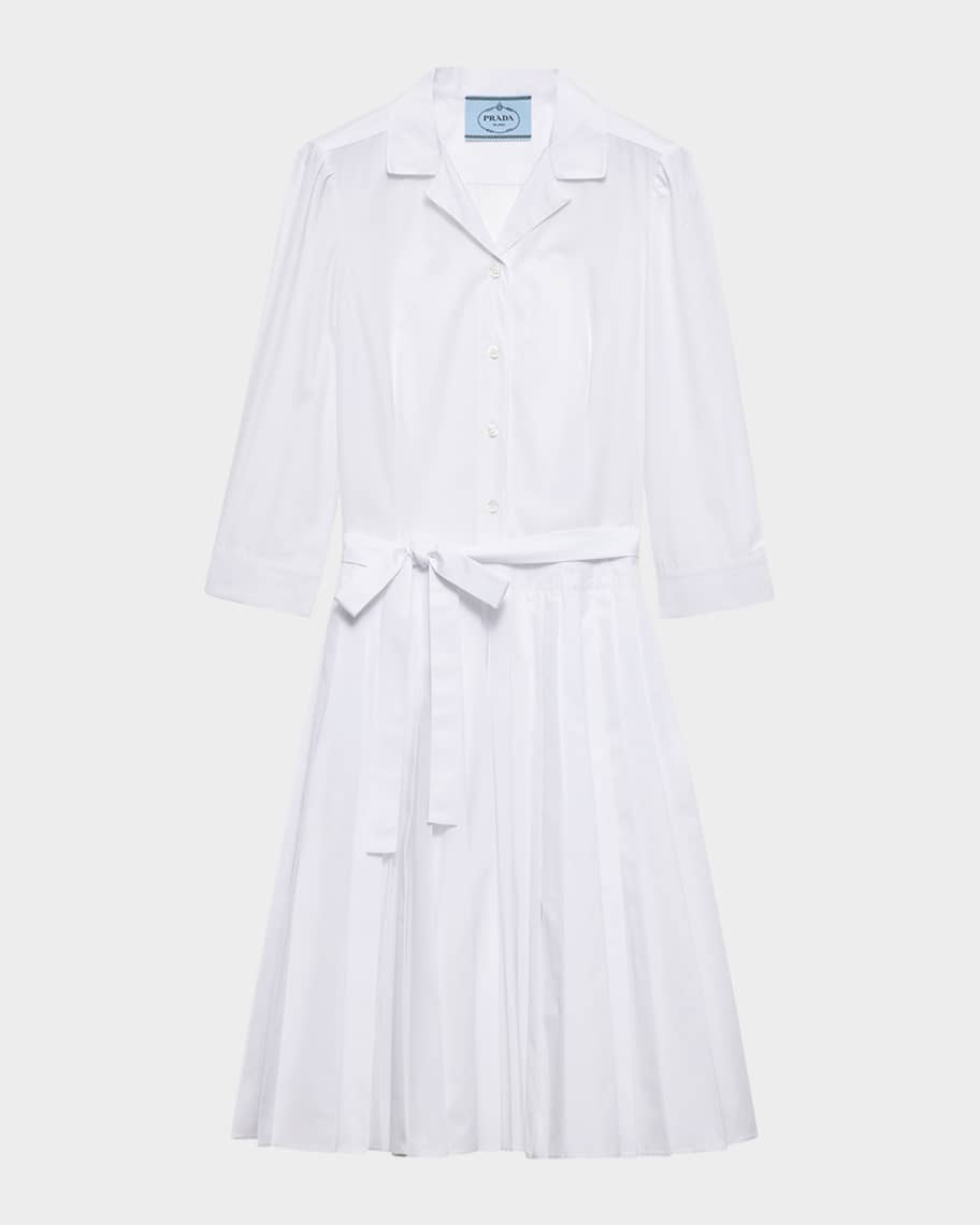 Prada Pleated Popeline Neck-Tie Shirtdress | Neiman Marcus