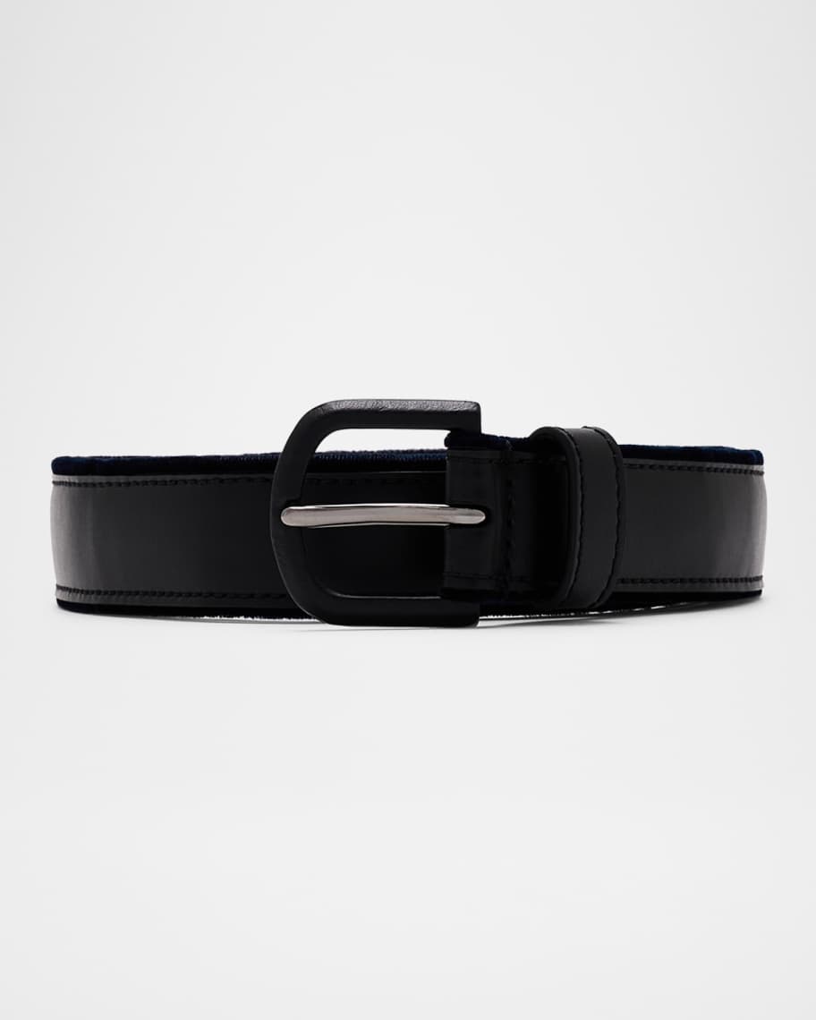 Giorgio Armani Men's Velvet-Trim Leather Belt | Neiman Marcus