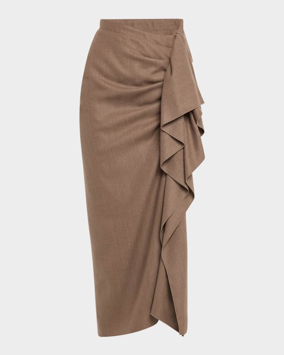 FABIANA FILIPPI Draped Pinstripe Midi Skirt | Neiman Marcus