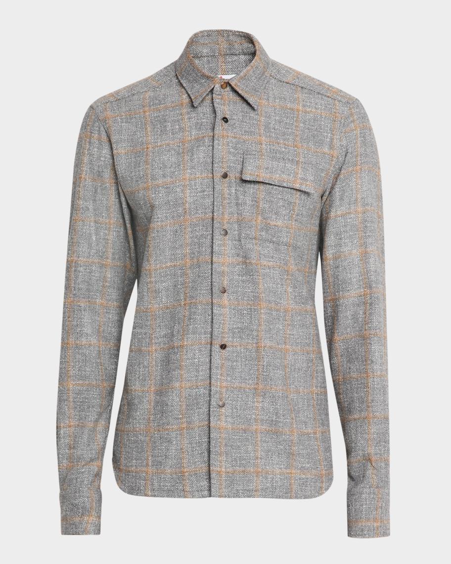 Kiton Men's Windowpane Snap-Front Overshirt | Neiman Marcus