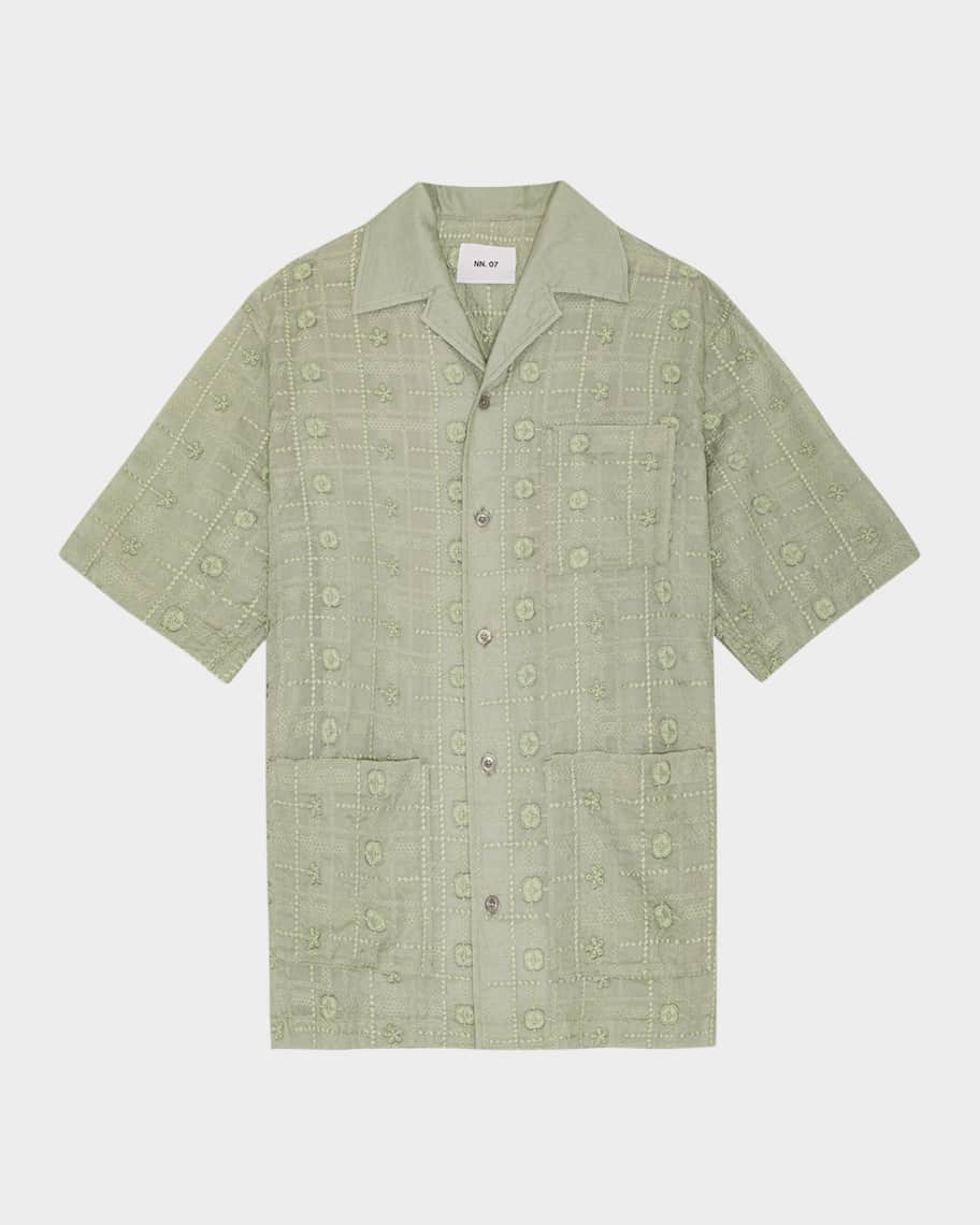 NN.07 Men's Ben Short-Sleeve Embroidered Anglaise Shirt