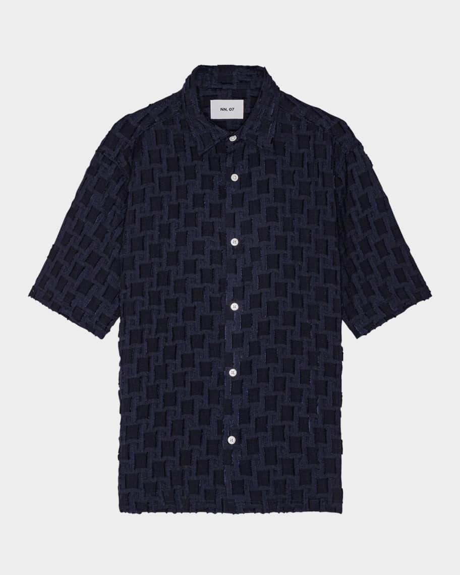 [NOS7]CHECKERED HALF SHIRT★25SS★★ソンフンミン設立ブランド NN.07 Men's Freddy Jacquard Short-Sleeve Shirt | Neiman Marcus
