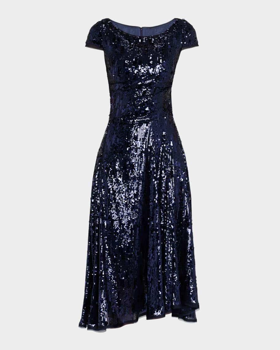 Talbot Runhof Sequined Fit & Flare Midi Dress