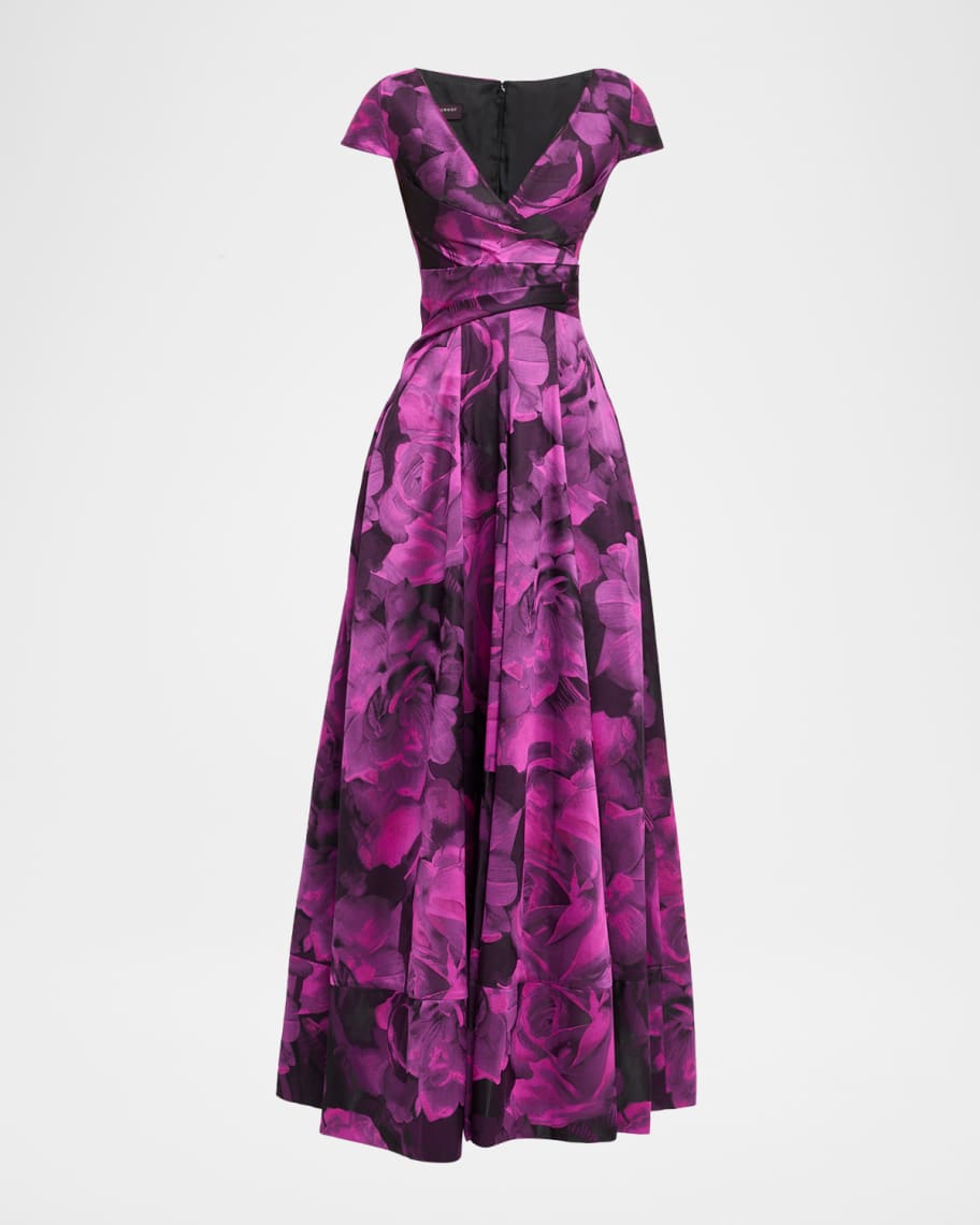 Talbot Runhof Long Draped Rose Jacquard Dress