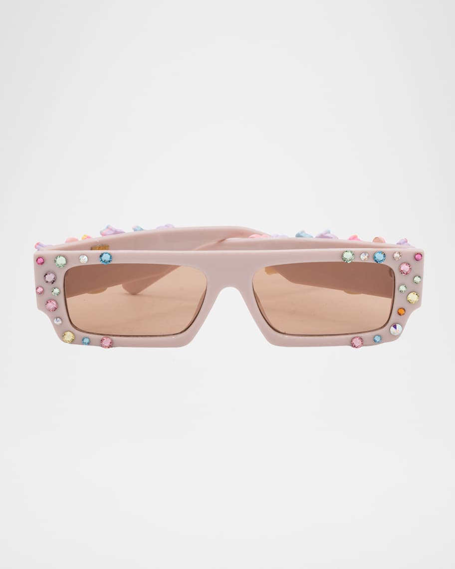 Bari Lynn Kid's Rhinestone Charm Rectangular Sunglasses