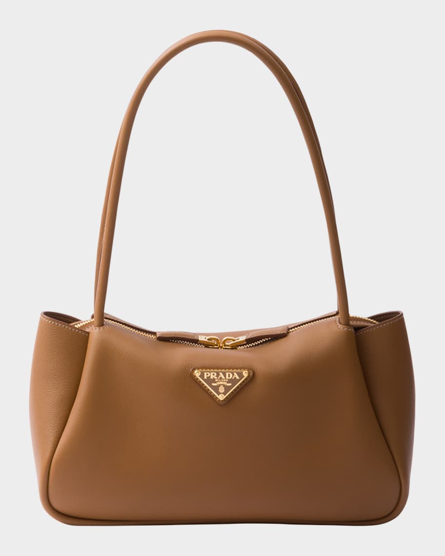 Prada Medium Zip Grain Leather Shoulder Bag | Neiman Marcus