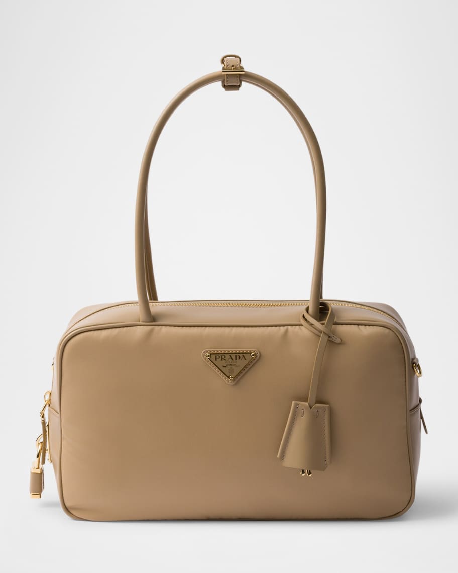 PRADA 南京錠付 Re-Nylon レザー ミディアム トップハンドル 24AW】ミディアム Re-Nylon xレザー トップハンドル◇プラダ