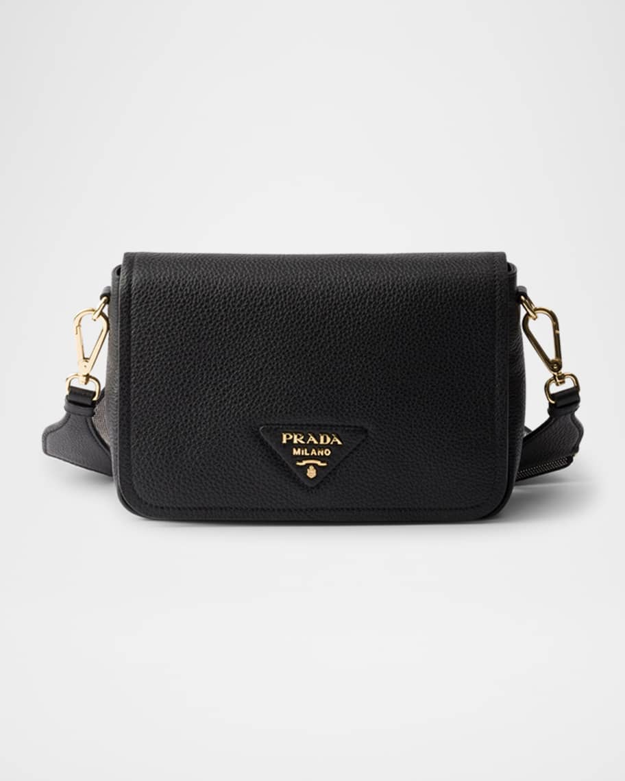 Prada Grained Leather Flap Shoulder Bag | Neiman Marcus